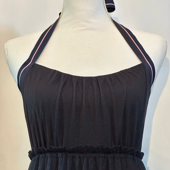 Maeve Anthropologie black tulle dress with white red and navy halter size 8 - Picture 7 of 14